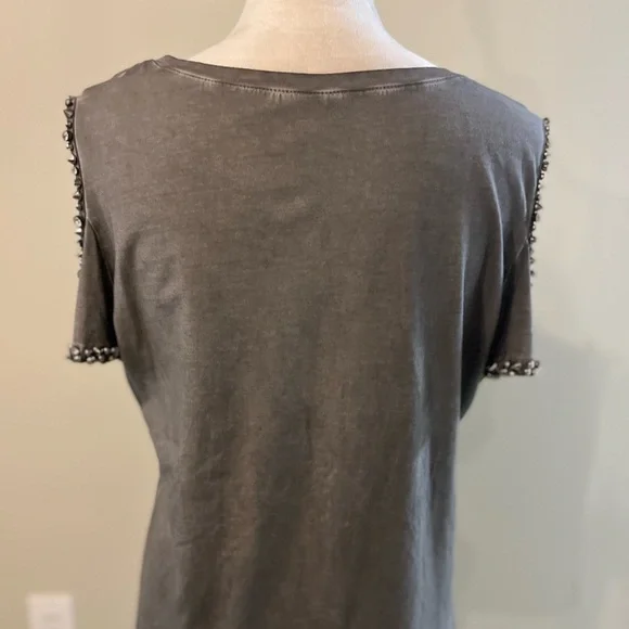 Stylish Gray Cold Shoulder Embellished Sleeve Top Size Large - Picture 6 of 12